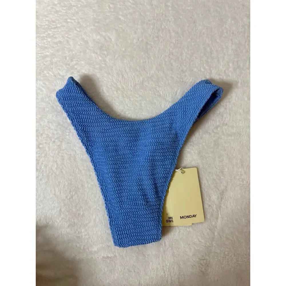 Monday Swimwear Byron Bottom Azure Crinkle Blue High Cut Bikini Bottom S NWT